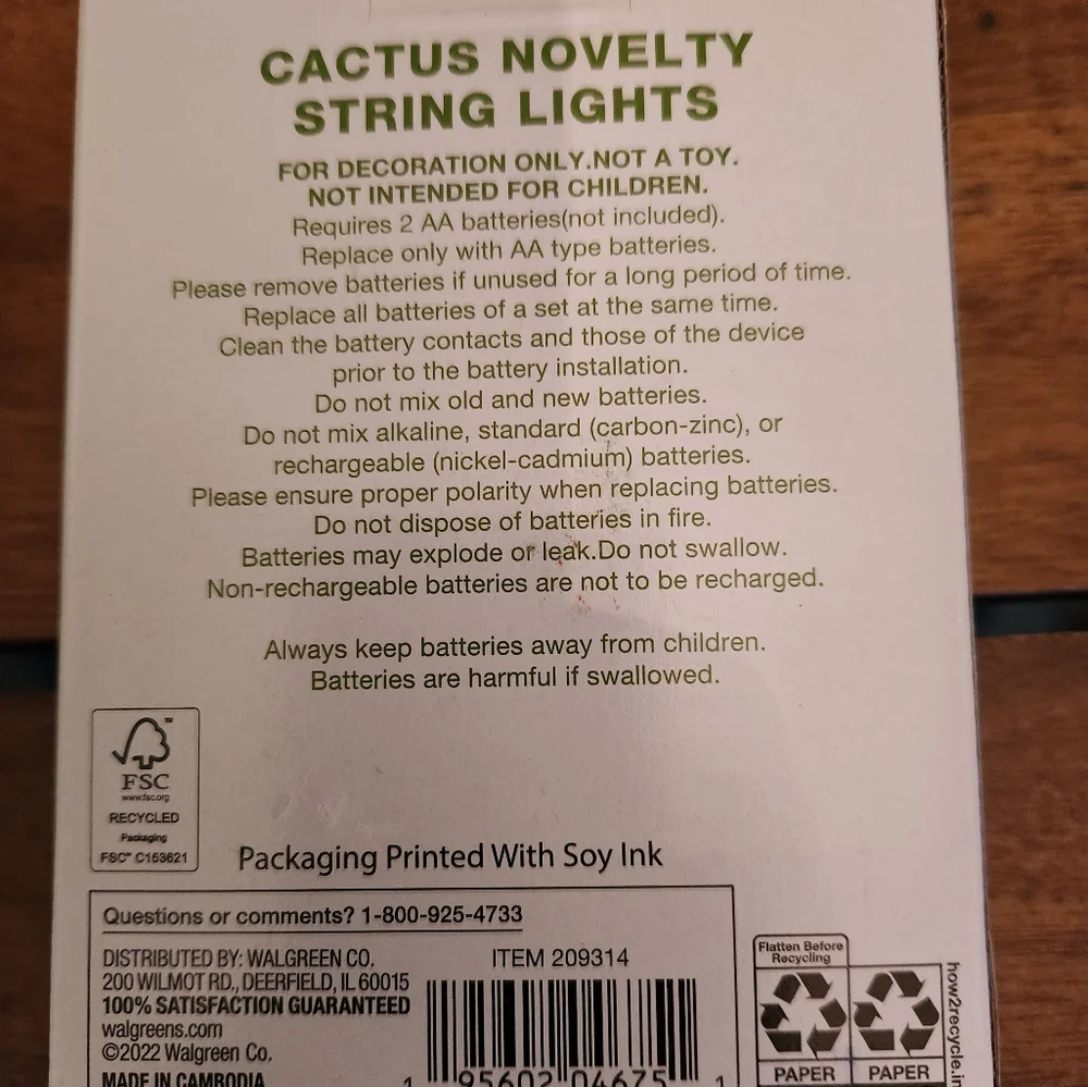 Garden Party Cactus and FlamingoLED String Light Set 10 Lights Clear Wire Indoor